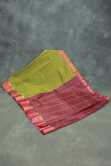 Mehendi Green Emboss Silk Saree with Floral Motifs & Satin Border, Comes with Blouse