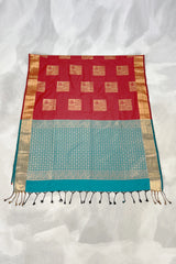 Maroon Korvai Soft Silk Saree with Delicate Gold Zari Buttas and Floral Border, Includes Blouse Piece