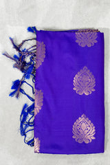 Purple Semi Soft Silk Saree with Contrast Border, Delicate Gold Zari Buttas and Traditional Floral Zari Border