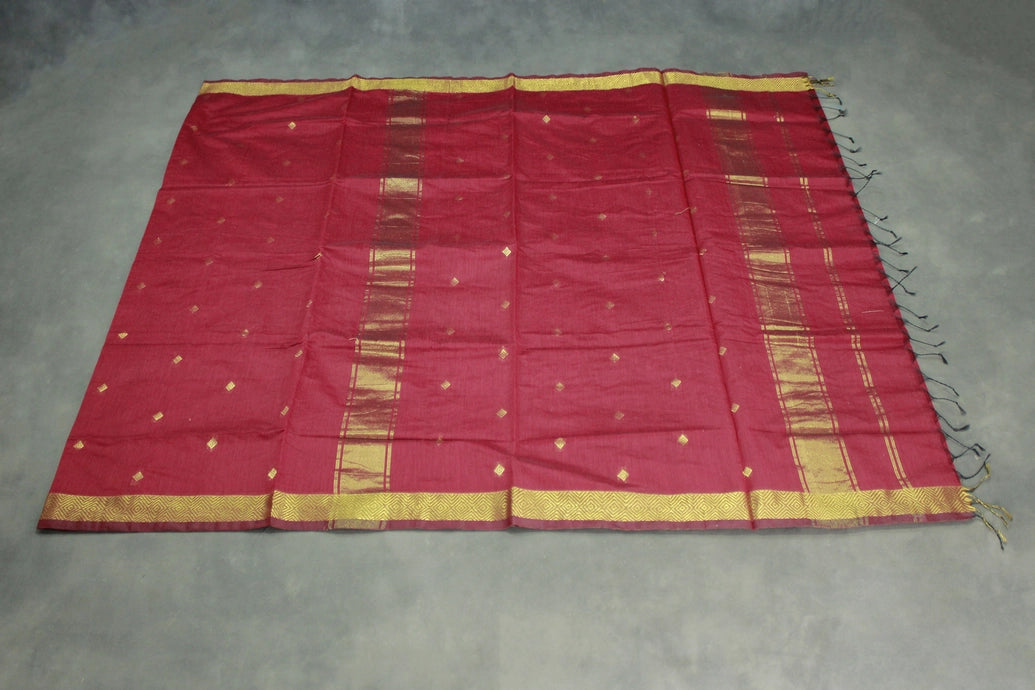 Red Silk Cotton Saree with Zari Border and Matching Blouse, Traditional Nayanthara Style