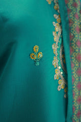 Rama Green Roman Silk 3-Piece Kurti Set with Elastic Pant & Digital Print Dupatta for Women