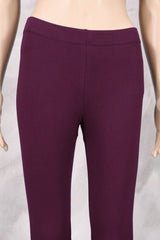 Wine Ankle Length Ankle Leggings in 4-Way Lycra with Smooth Silicon-Wash Finish