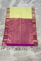 Pista Green Korvai Soft Silk Saree with Delicate Gold Zari Buttas and Floral Border with Blouse