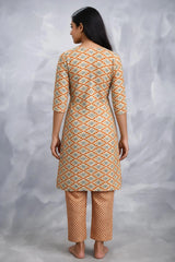 Orange Rayon 2-Piece Kurti Set with Elastic Pant, Geometric Capsule Print
