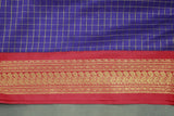 Violet Kalyani Cotton Saree with Zari Checked & Peacock Border and Blouse