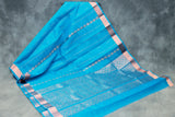 Blue Silk Cotton Saree with Beautiful Zari Border and Matching Blouse Piece