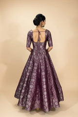 Wine Jacquard Silk Lehenga with Sleeveless Matching Blouse and Zari Motifs for Women