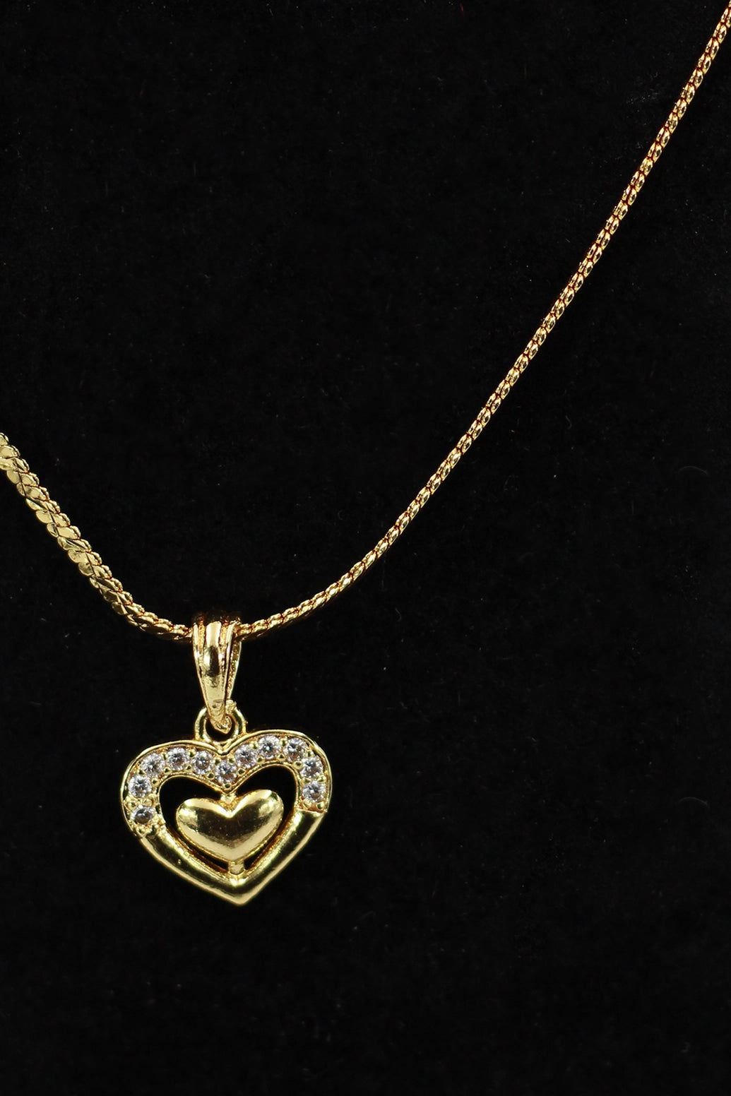 Gold-Tone Heart Pendant Necklace Chain for Women, Textured Style, Party and Festive Wear