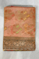 Orange Cotton Oraganza Saree with Grand Pallu and Zari Border, Saree with Blouse for Festive Wear