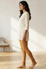 Beige 100% Cotton Skin Fit Leggings - and Style - AI Model Photo 4
