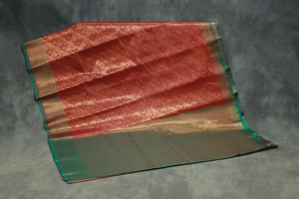 Bridal Red Kubera Silk Saree with Grand Pallu Zari Border and Blouse