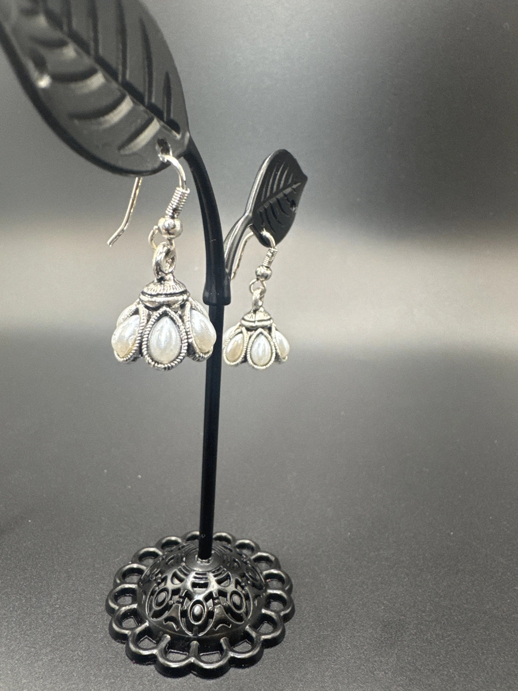 Teardrop Pearl Drop Earrings - Silver Finish Traditional Jhumka.