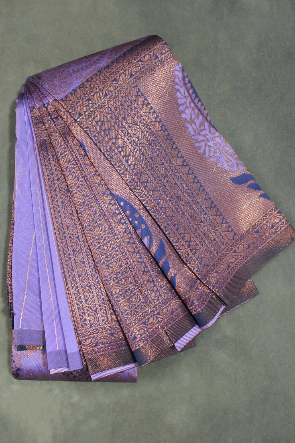 Lavender Kubera Pattu Silk Saree with Contrast Border and Blouse, Semi Silk Traditional Wear