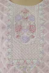 Light Onion Pink 3-Piece Salwar Suit Set with Organza Chiffon Kurti, Elastic Pant & Stone Work Dupatta