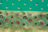 Green Paithani Silk Saree with Floral Pallu Design and Border, Small Butti All-Over, Comes with Blouse