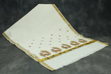 Pure Kerala Cotton White Saree with Gold Zari Peacock Embroidery Pallu – Blouse Piece Included