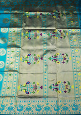 Rama Green Paithani Pure Silk Saree With Peacock Pallu Zari Woven Border Design