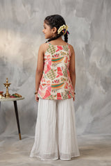Girls White Georgette Floral Palazzo 3-Piece Set with Matching Dupatta