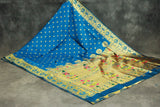 Peacock Blue Paithani Pure Silk Saree with Zari Woven Peacock Pallu and Design Border