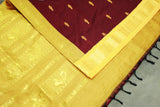 Maroon Kalyani Cotton Saree with Puttam Design and Zari Border and Blouse