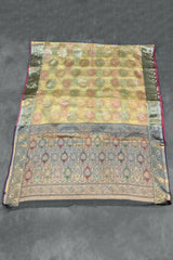 Green Cotton Oraganza Saree with Grand Pallu Zari Weaving and Designer Border, Includes Blouse