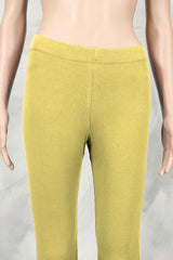 Pastel Yellow Ankle Length Leggings for Women, 4-Way Lycra, Silicon Wash Finish, Stretch Fit