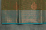 Bridal Kubera Pattu Saree Mehendi Green with Teal Blue Zari Border - Full Body Zari Work Saree JCS Fashions