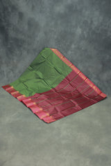 Dark Olive Green Emboss Silk Saree with Floral Design Satin Border and Blouse