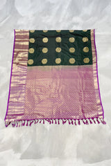 Bottle Green Pure Silk Saree with Heavy Pallu & Border and Silk Mark Certificate