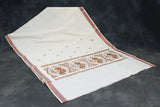 White Kerala Cotton Saree with Copper Zari Peacock Embroidery and Copper Border