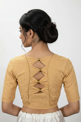 Sandal Gold-Tone Embellished Back Readymade Stretchable Blouse with Elbow Sleeve