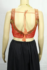 Orange Sequin Padded Back Knot Designer Blouse for Women, Fully Stitched Sleeveless with Shimmer Neckline
