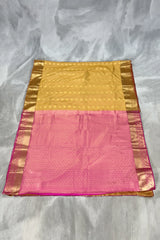 Sandal Soft Silk Saree with Delicate Gold Zari Buttas and Floral Border, Matching Blouse