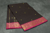 Dark Brown Poly Cotton Saree with Gold Zari Border and Butta Motifs Saree JCS Fashions