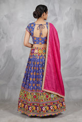 Designer Navratri Chaniya Choli with Camel Block Print, Royal Blue & Orange Lehenga Set for Festive Party Wear