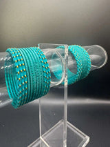 Kids Light Blue Beaded Metal Bangles Set of 24, Traditional Ethnic Wear for Girls