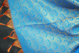 Blue Ponnadai Poly Silk Jacquard Temple Shawl with Zari Pattern & Tassels | Traditional 2m Function Dupatta