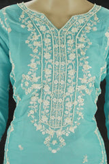 Light Blue Organza Kurti & Dupatta Salwar Set with Khatli Work and Beads-Sequin Embroidery