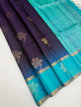 Blue & Green Soft Silk Saree with Contrast Border and Butti Design