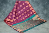 Purple Silk Cotton Zari Border Saree with Floral Motifs and Matching Blouse