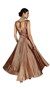 Peach Jacquard Silk Lehenga with Matching Sleeveless Blouse and Zari Woven Pattern