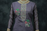 Purple Jacquard Handwork 3-Piece Kurti Set with Bead Work, Elastic Pants and Jacquard Dupatta