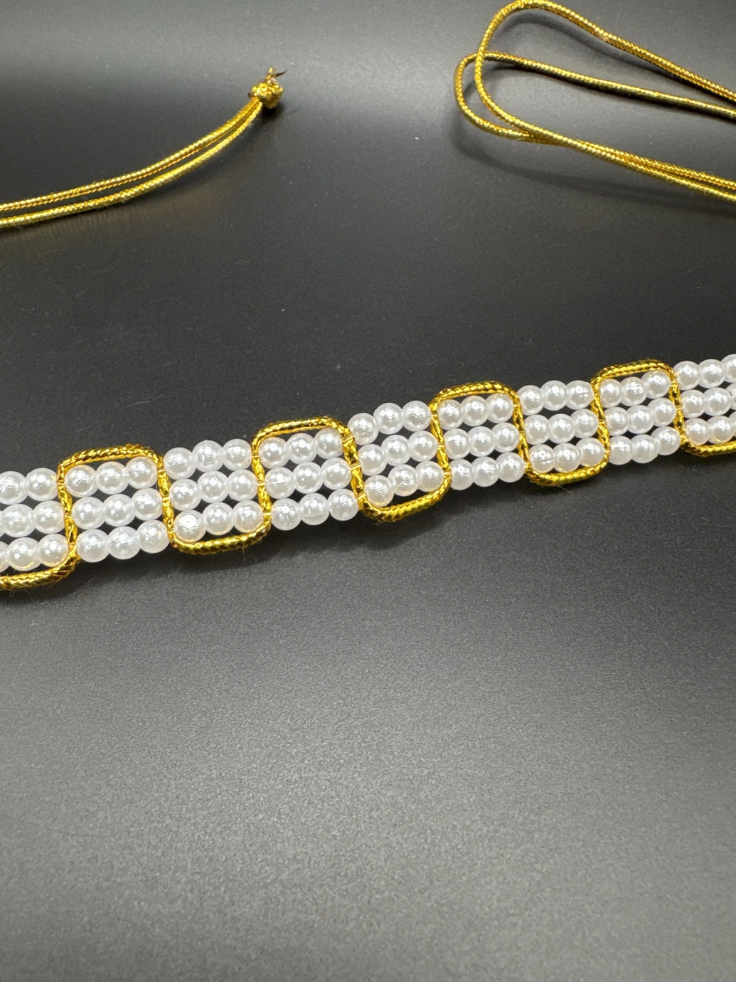 Gold-Tone Pearl Hip Belt with Layered Imitation Pearls – Traditional Adjustable Waist Chain