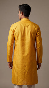 Men’s Mustard Yellow Self-Textured Royal Look Kurta by Pareek