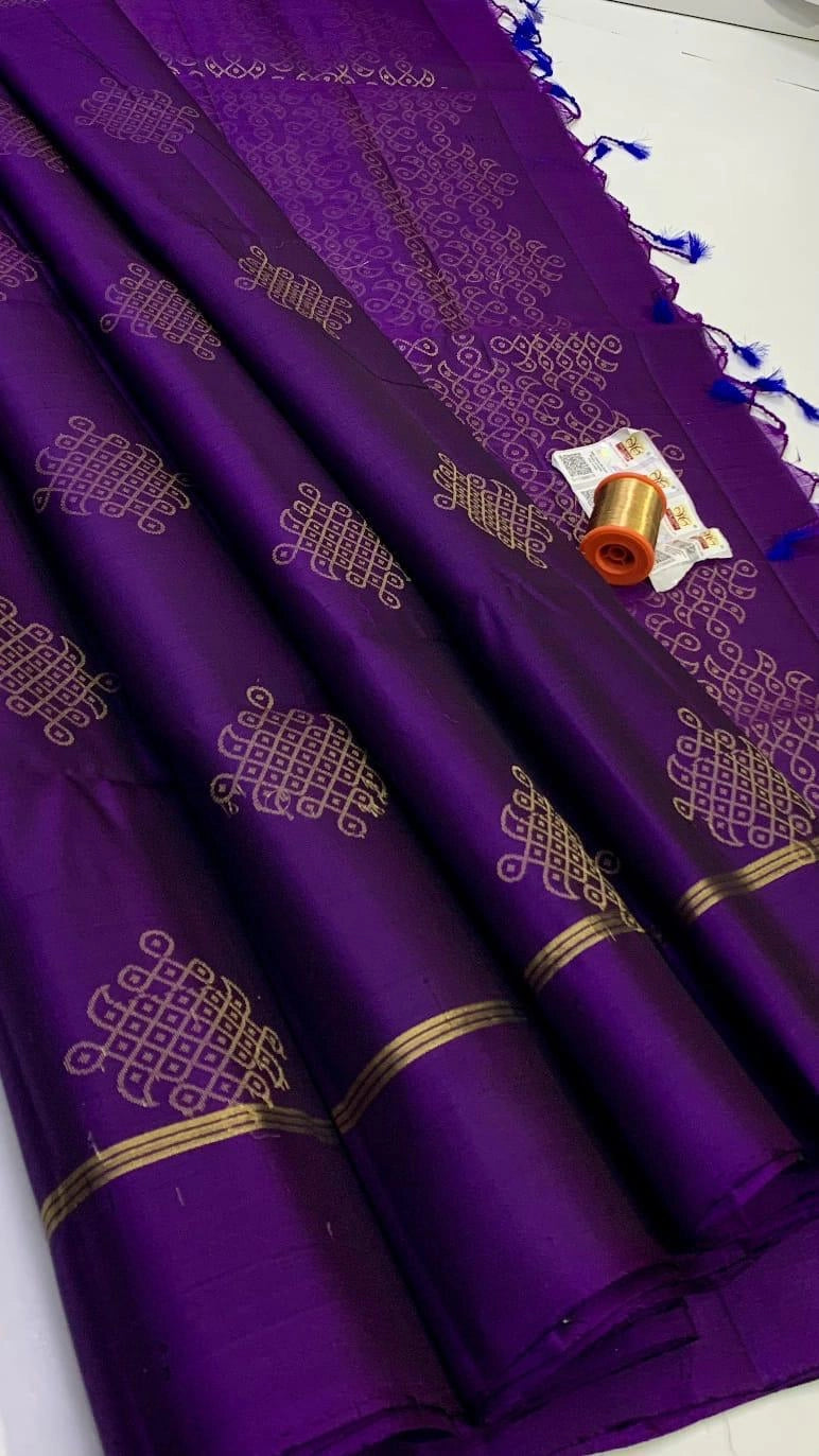 Royal Blue Soft Silk Saree with Kolam Butta and Contrast Border for Women