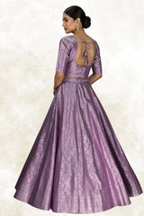 Lavender Brocade Silk Lehenga with Silver Zari Floral Weave and Matching Designer Blouse