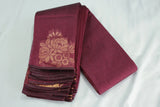 Maroon Silk Cotton Saree with Zari Border, Borderless Design and Matching Blouse