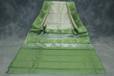 Beige & Green Kubera Silk Pattu Saree with Zari Border and Bird Design Blouse