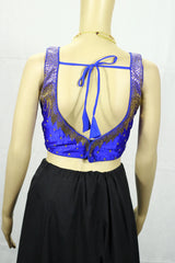 Bright Royal Blue Zari Embroidered Padded Designer Blouse, Sleeveless with Back Knot