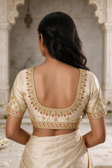 Sandal Sandal Zari Embroidered Readymade Padded Blouse with U-Shape Neck and Elbow Sleeves
